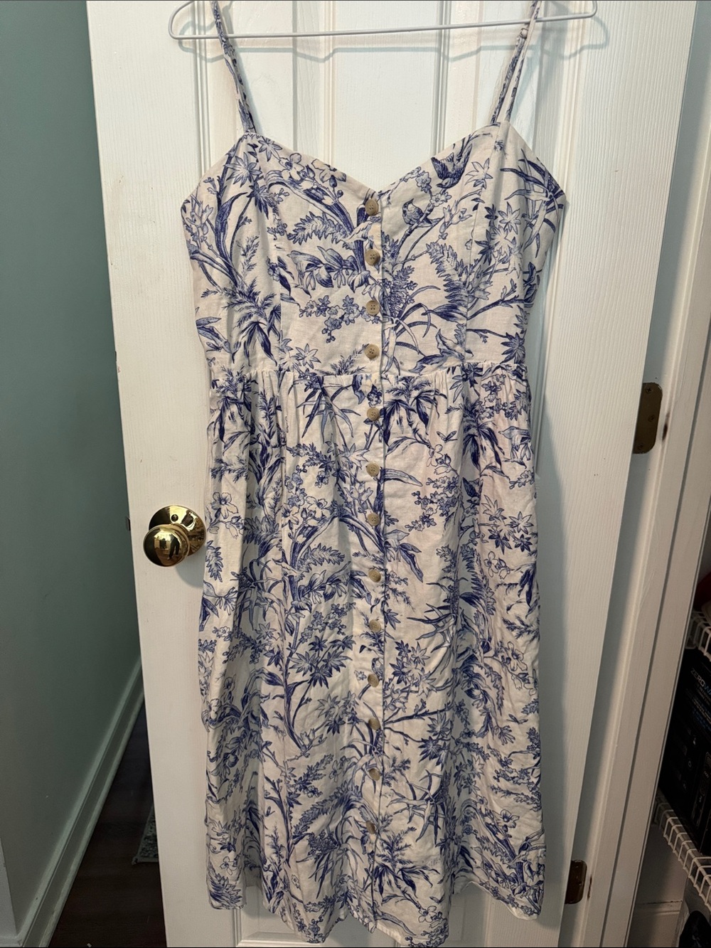 H&M Cream Midi Dress with Blue Floral Print